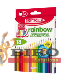 Creioane colorate 18 cul. cu ascuțitoare Rainbow, Fibracolor